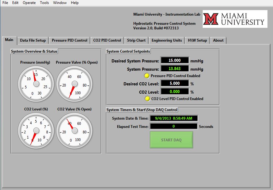 Main Software Page (LabVIEW)